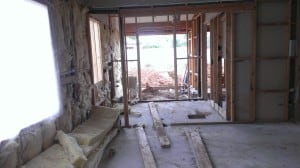 Workout room, closet and extending wall for shower and steam room